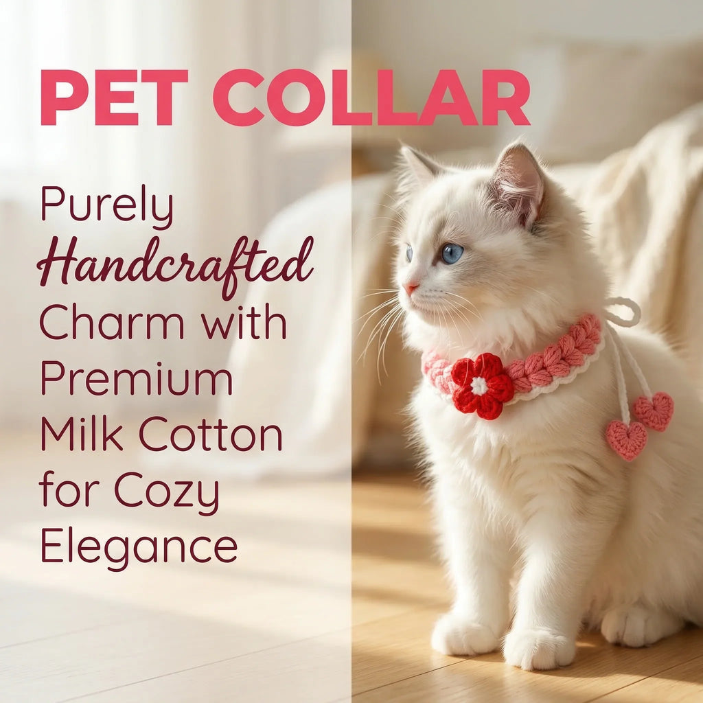 Handmade Crochet Pet Collar | Heart & Flower Dog Cat Bandana | 5 Colors Available