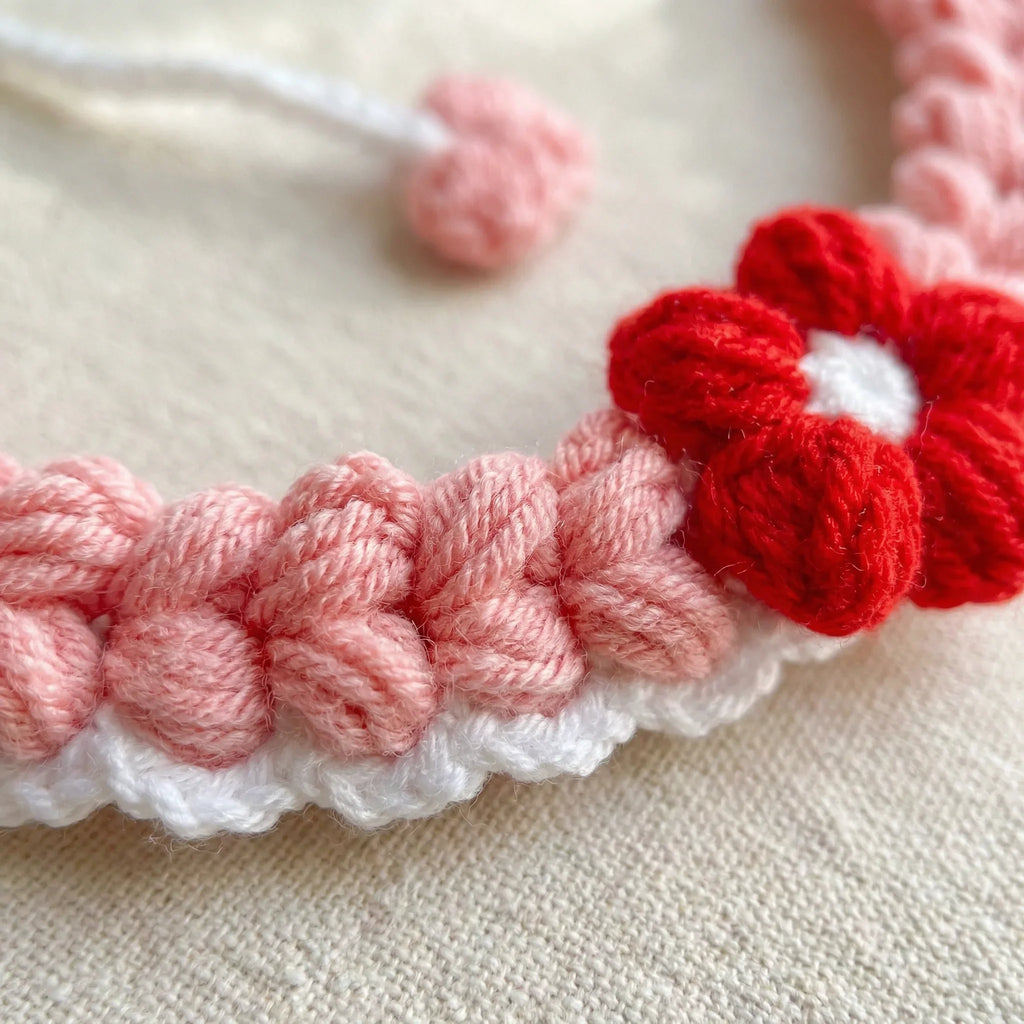 Handmade Crochet Pet Collar | Heart & Flower Dog Cat Bandana | 5 Colors Available