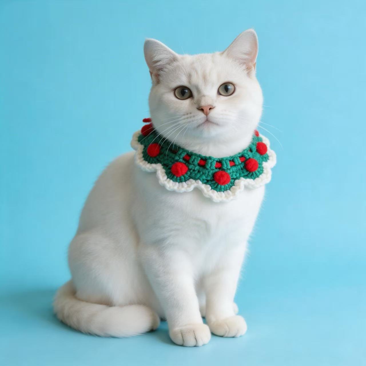Handmade Crochet Pet Collar, Cute Knitted Cat Neckwear with Cherry/Pompom Decor, Pet Accessories for Cats & Small Dogs, Photo Shoots & Gifts for Pet Lovers