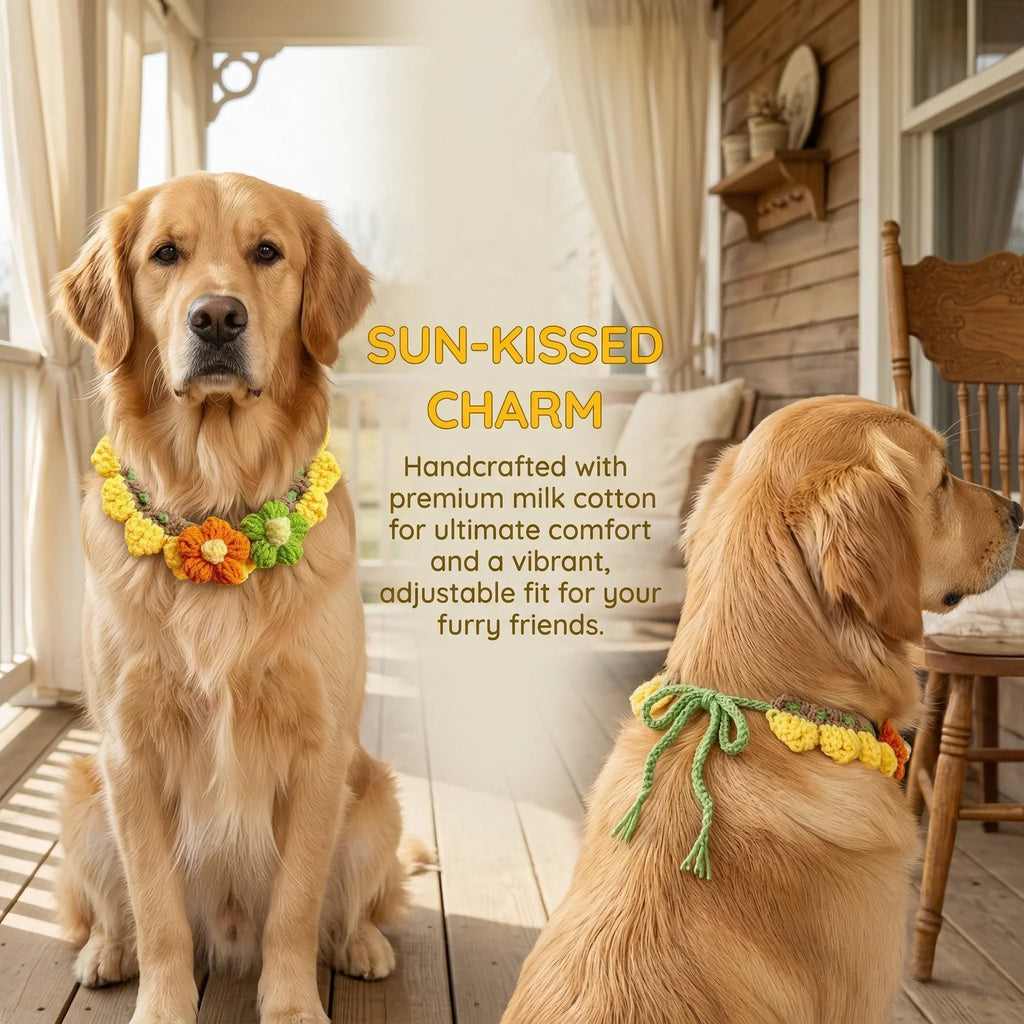 Handmade Crochet Pet Collar | Floral Flower Knitted Dog Cat Bandana Soft Adjustable