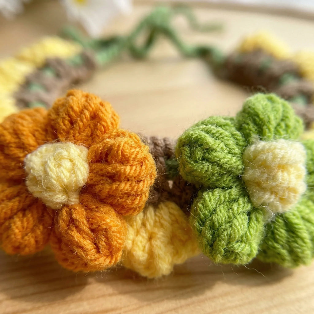 Handmade Crochet Pet Collar | Floral Flower Knitted Dog Cat Bandana Soft Adjustable