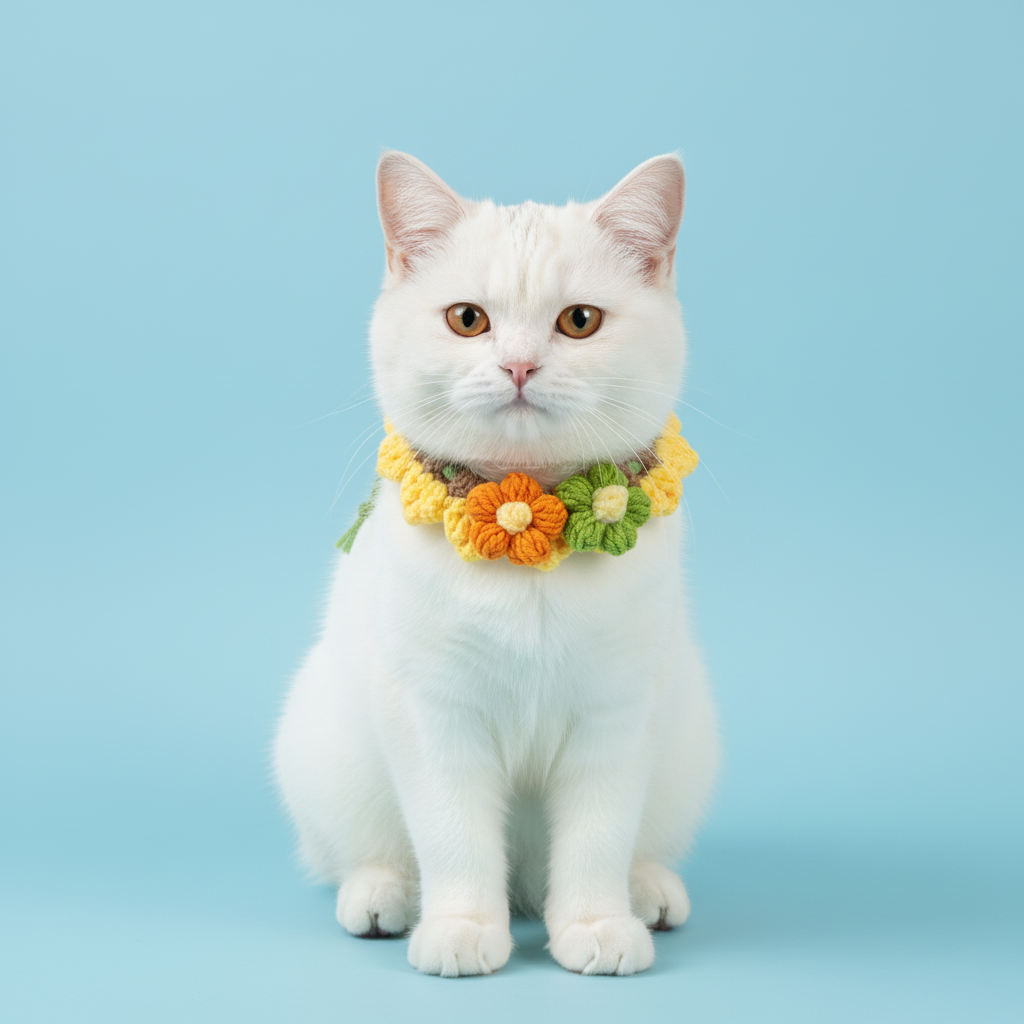 Handmade Crochet Pet Collar | Floral Flower Knitted Dog Cat Bandana Soft Adjustable