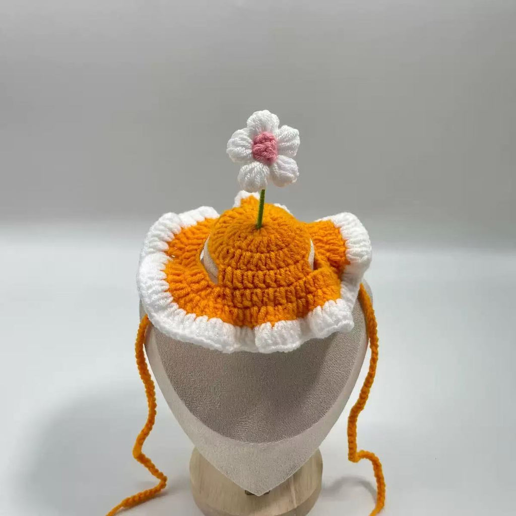 Irresistibly Cute Handmade Crochet PetHat with Flower| Turn Your Pet Into aWalking Sunshine  I Perfect forPhotos, Gifts & Viral Moments