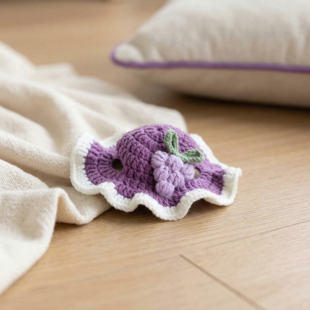 Small Cat Wearing Handmade Purple Grape Crochet Hat - Soft andComfortable