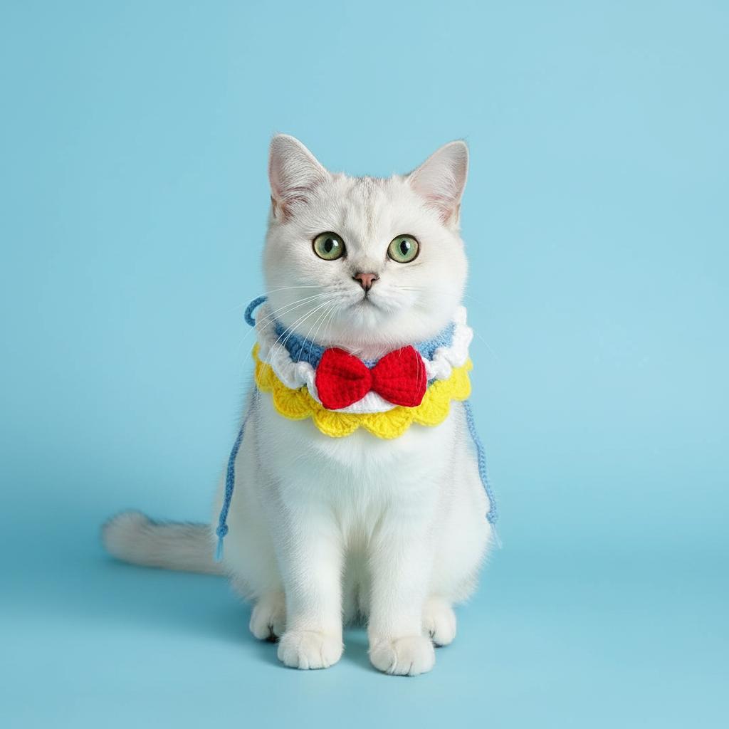 Handmade Crochet Pet Collar | Ruffled Lace Bow Design Dog Cat Bandana Soft Adjustable