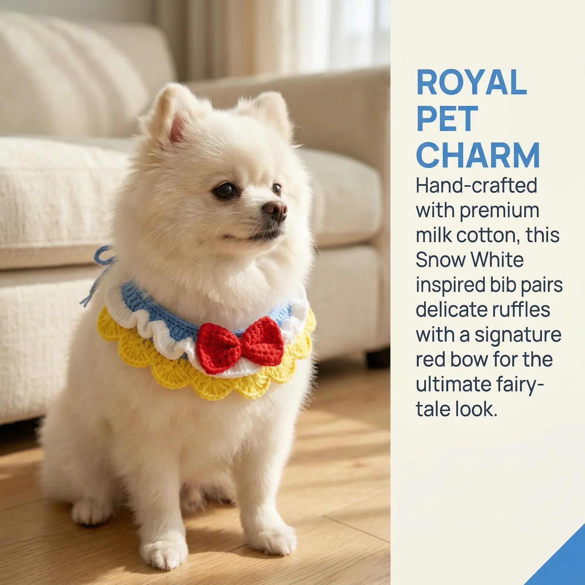 Handmade Crochet Pet Collar | Ruffled Lace Bow Design Dog Cat Bandana Soft Adjustable