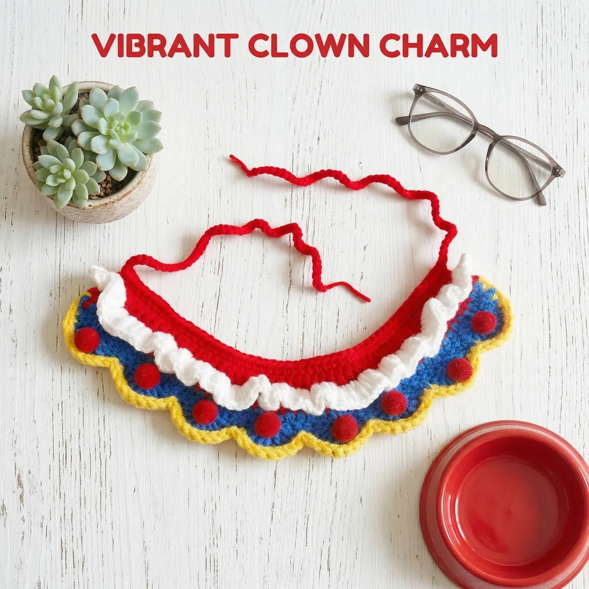 Handmade Crochet Pet Collar | Ruffled Pom Pom Trim Dog Cat Bandana Soft Adjustable