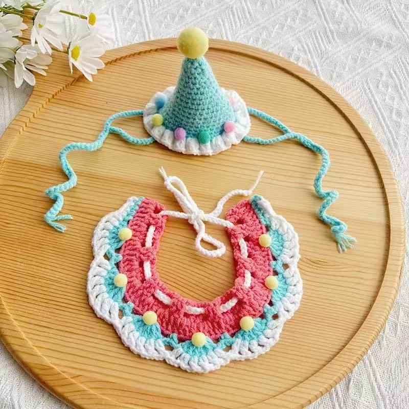 Close-up of premium milk cotton material of crochet pet set, soft and skin-friendly