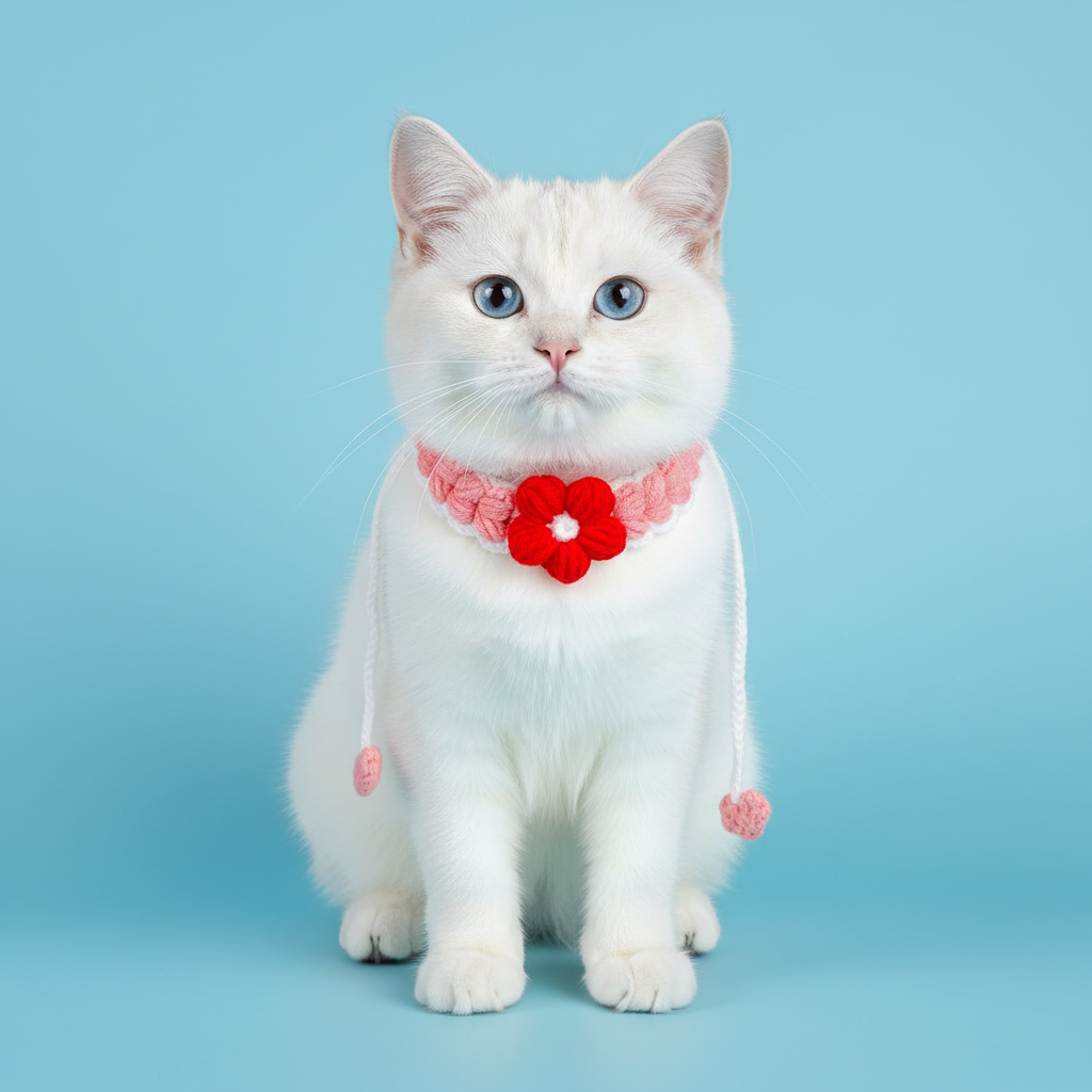 Handmade Crochet Pet Collar | Heart & Flower Dog Cat Bandana | 5 Colors Available