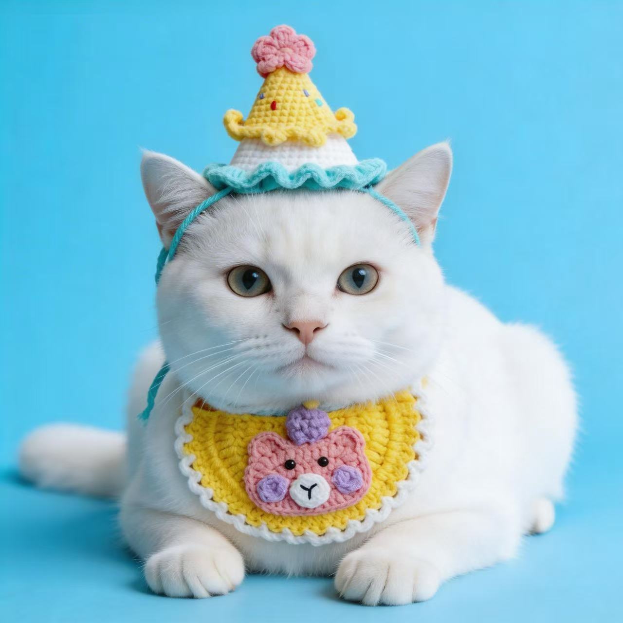 Handmade Crochet Pet Outfit Set | Bunny Hat & Pig Scarf for Cats & Small Dogs | Cute Soft Knit Custom Pet Costume