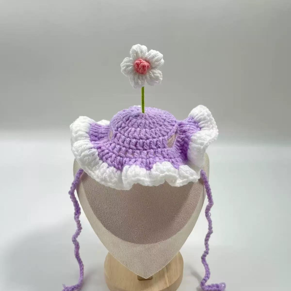 Irresistibly Cute Handmade Crochet PetHat with Flower| Turn Your Pet Into aWalking Sunshine  I Perfect forPhotos, Gifts & Viral Moments