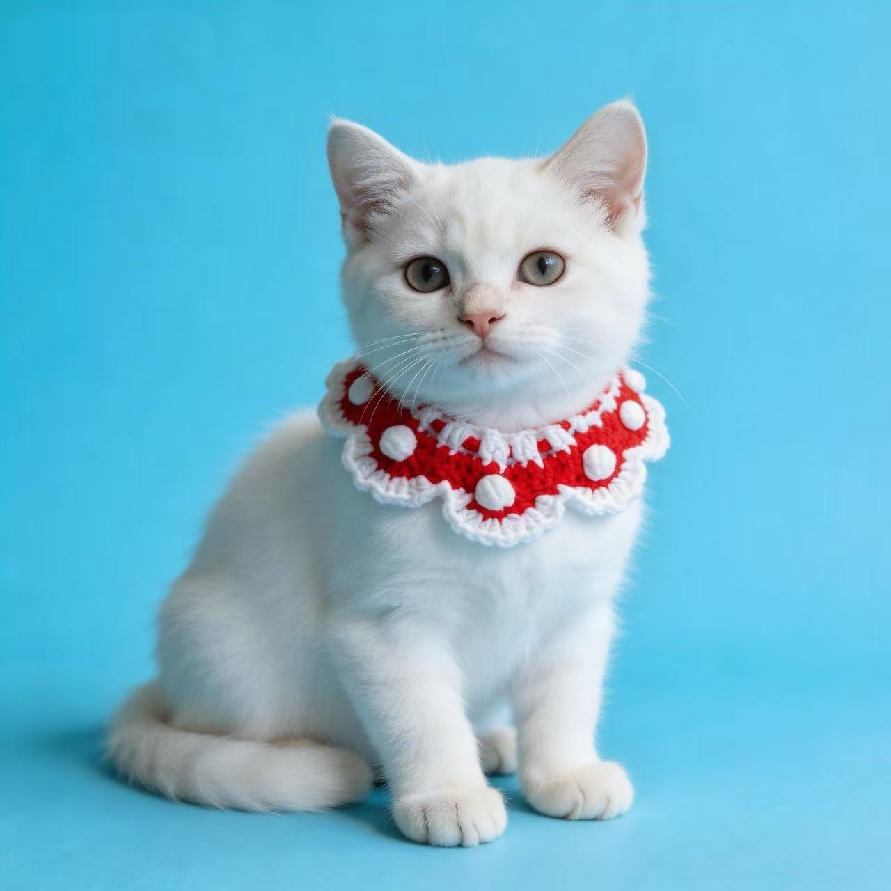 Cute Hand Knitted Cat Collar with Cherry/Pompom, Handmade Crochet Pet Neckwear for Cats, Pet Accessories for Holiday, Birthday, Photo Shoots