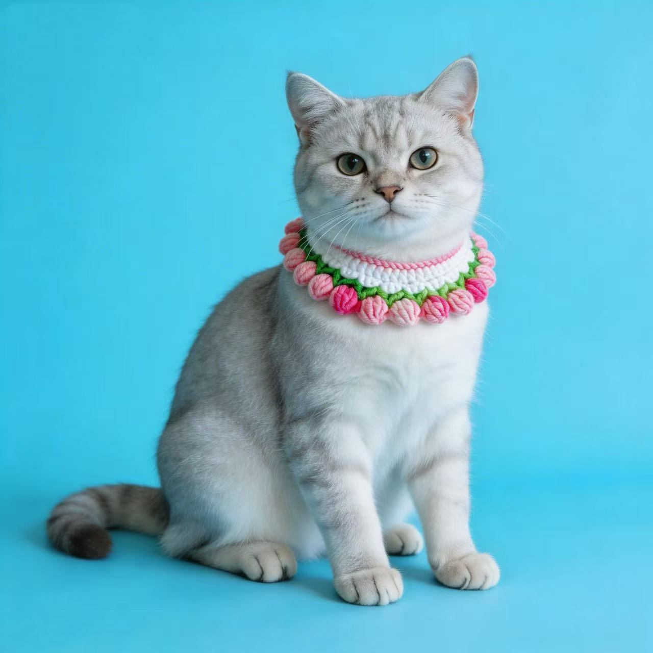 Handmade Crochet Pet Collar, Custom Knitted Cat Neckwear with Floral Design, Handmade Knit Kitten Collarfor Cats, Small Dogs, Pet Accessories for Photos, Gifts for Cat Owners