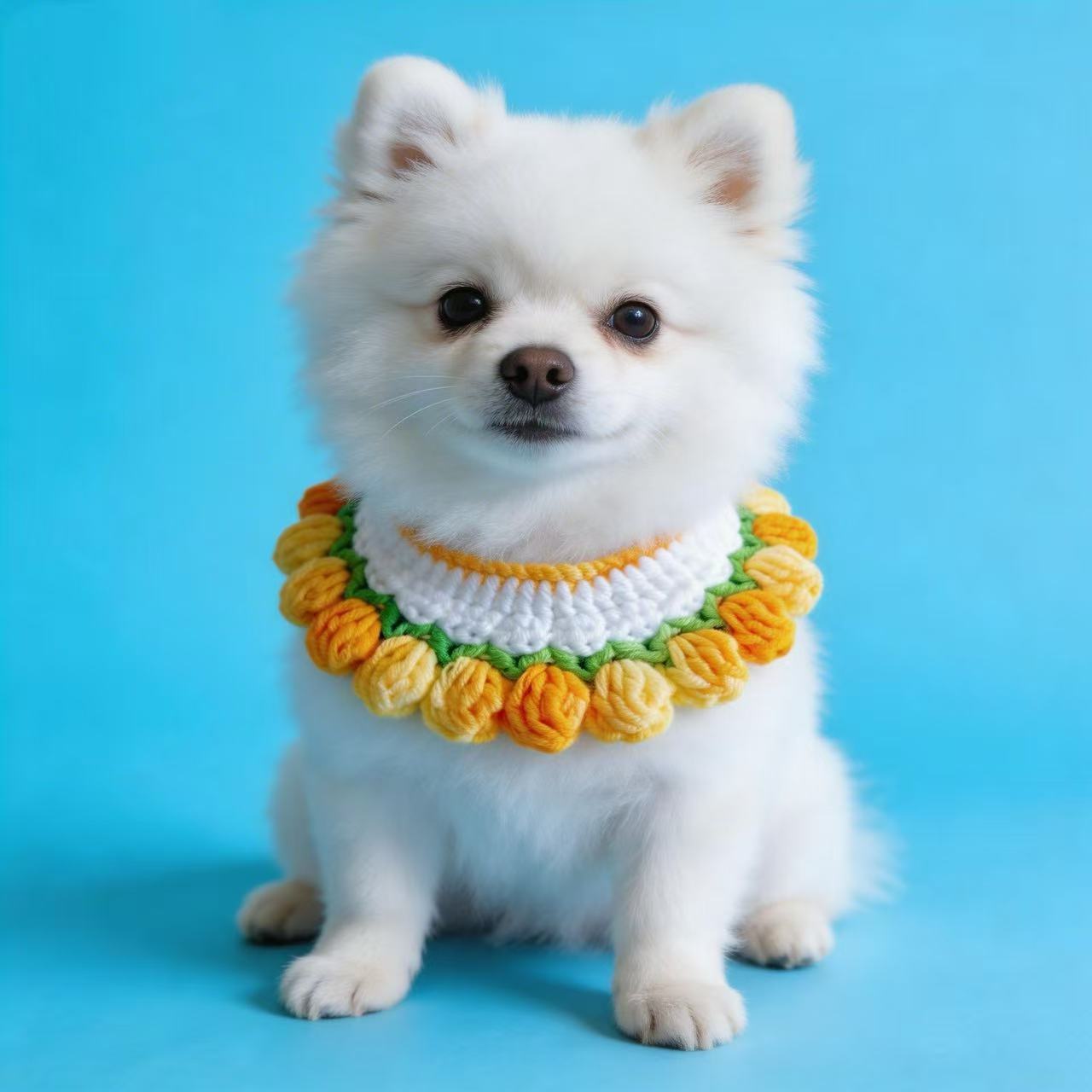 Handmade Crochet Dog Collar with Orange Rose Flowers, Cute Knitted Pet Neckwear for Small Dogs, Hand Knit Puppy Collar for Photo Shoots, Gifts for Dog Lovers