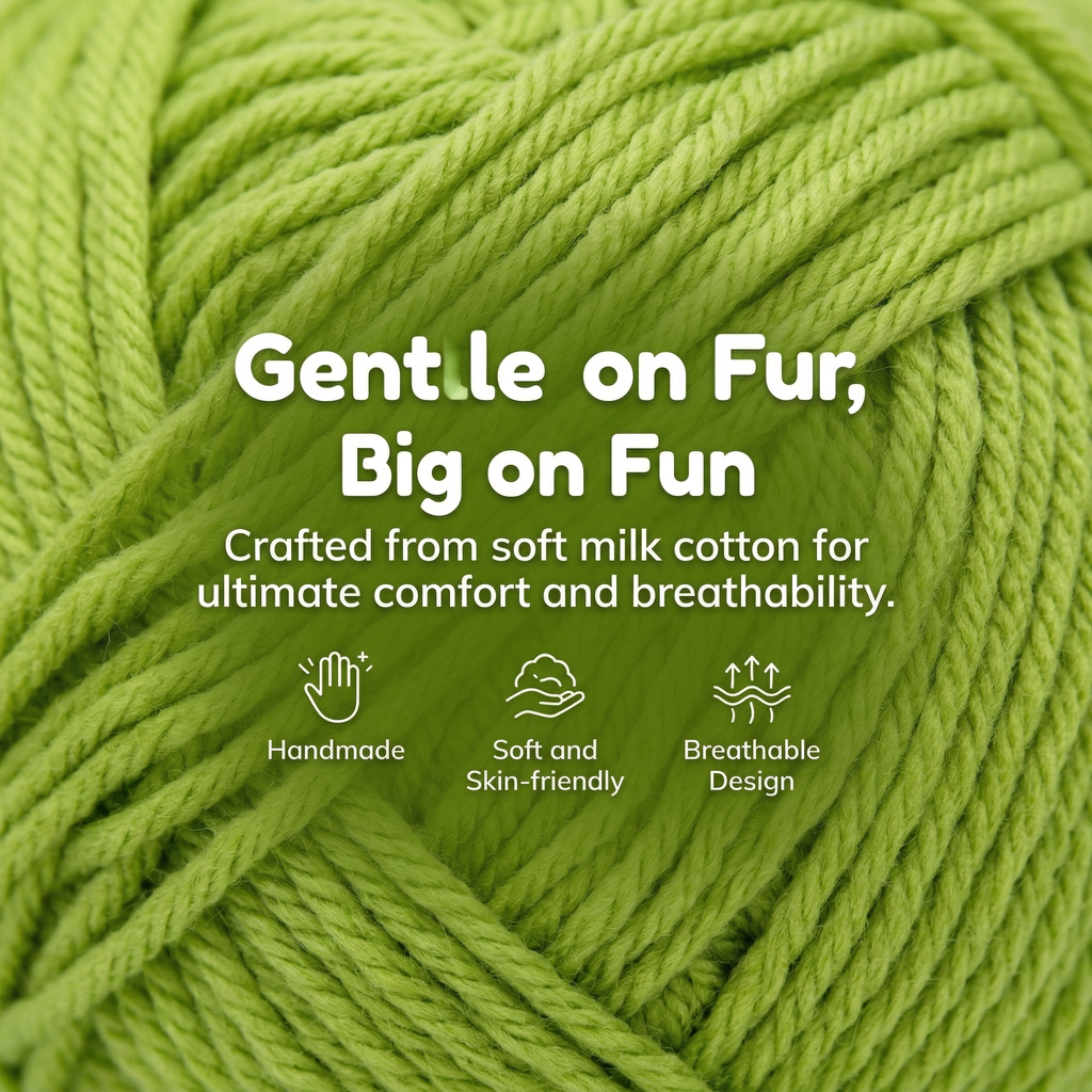 Soft milk cotton yarn for handmade crochet pet accessories, gentle on fur, skin-friendly breathable cat hat and collar, custom handmade pet gear for cats and small dogs