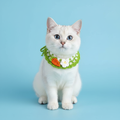 Cute Cat Wearing Handmade Crochet Pet Collar, Green Knitted Bib with Carrot and White Flower, Spring Style Soft Cotton Pet Neckwear for Small Pets